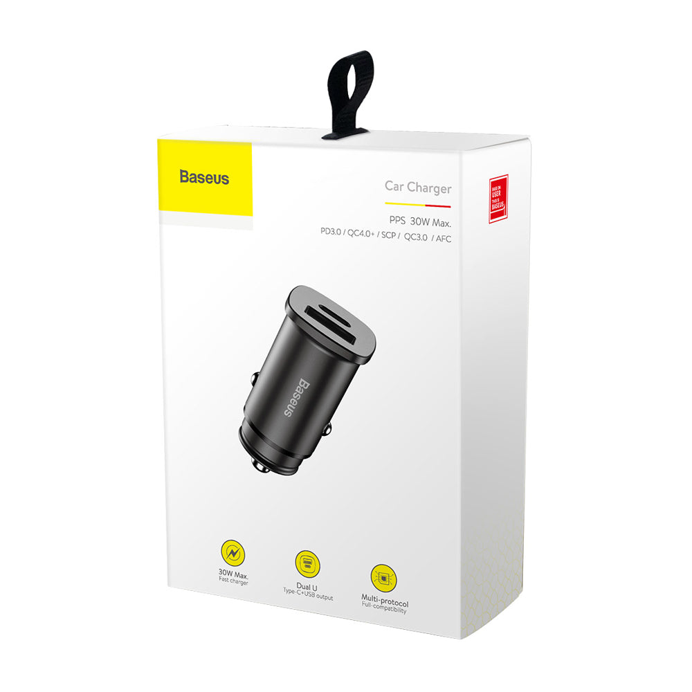 Baseus Square PPS Car Charger, 30W, 5A, 1 x USB-A - 1 x USB-C, Black CCALL-AS01