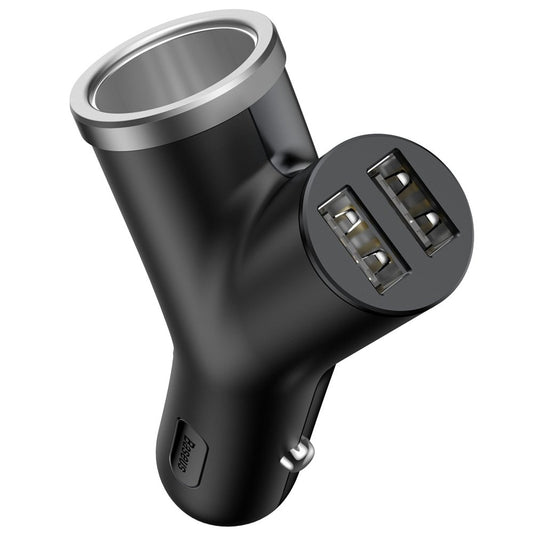 Baseus Y Type Car Charger, 40W, 3.4A, 1 x Cigarette Lighter Extension - 2 x USB-A, Black CCALL-YX01