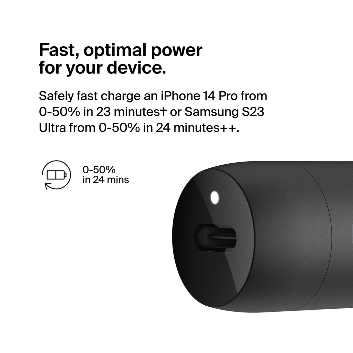 Belkin BoostCharge Car Charger, 30W, 3A, 1 x USB-C, Black CCA004btBK