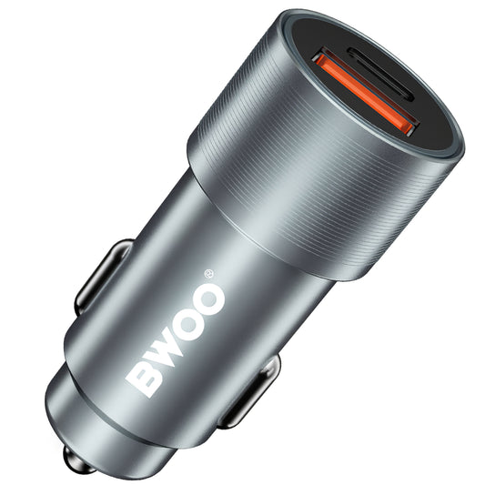 Car Charger BWOO BO-CC73, 38W, 3A, 1 x USB-A - 1 x USB-C, Silver 