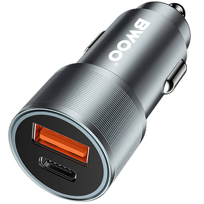 BWOO BO-CC73 Car Charger, 38W, 3A, 1 x USB-A - 1 x USB-C, Silver