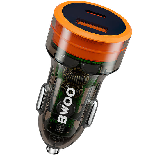 Car Charger BWOO BO-CC85, 38W, 3A, 1 x USB-A - 1 x USB-C, Black 