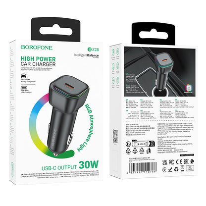 Borofone BZ28 Trophie Car Charger With Lightning Cable, 30W, 3A, 1 x USB-C, Black