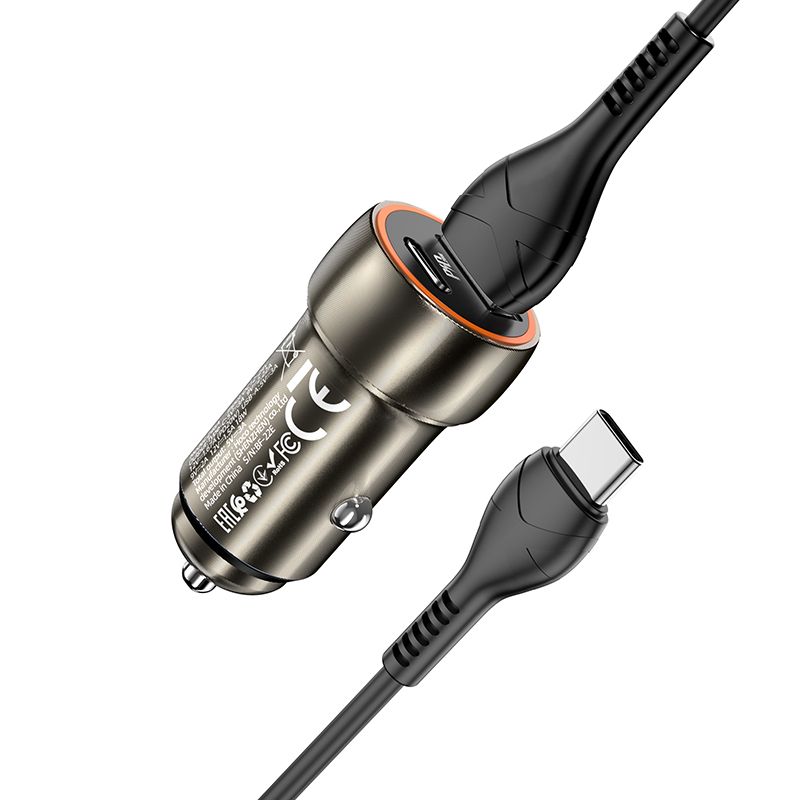 HOCO Z46A Car Charger with USB-C Cable, 20W, 3A, 1 x USB-A - 1 x USB-C, Gray