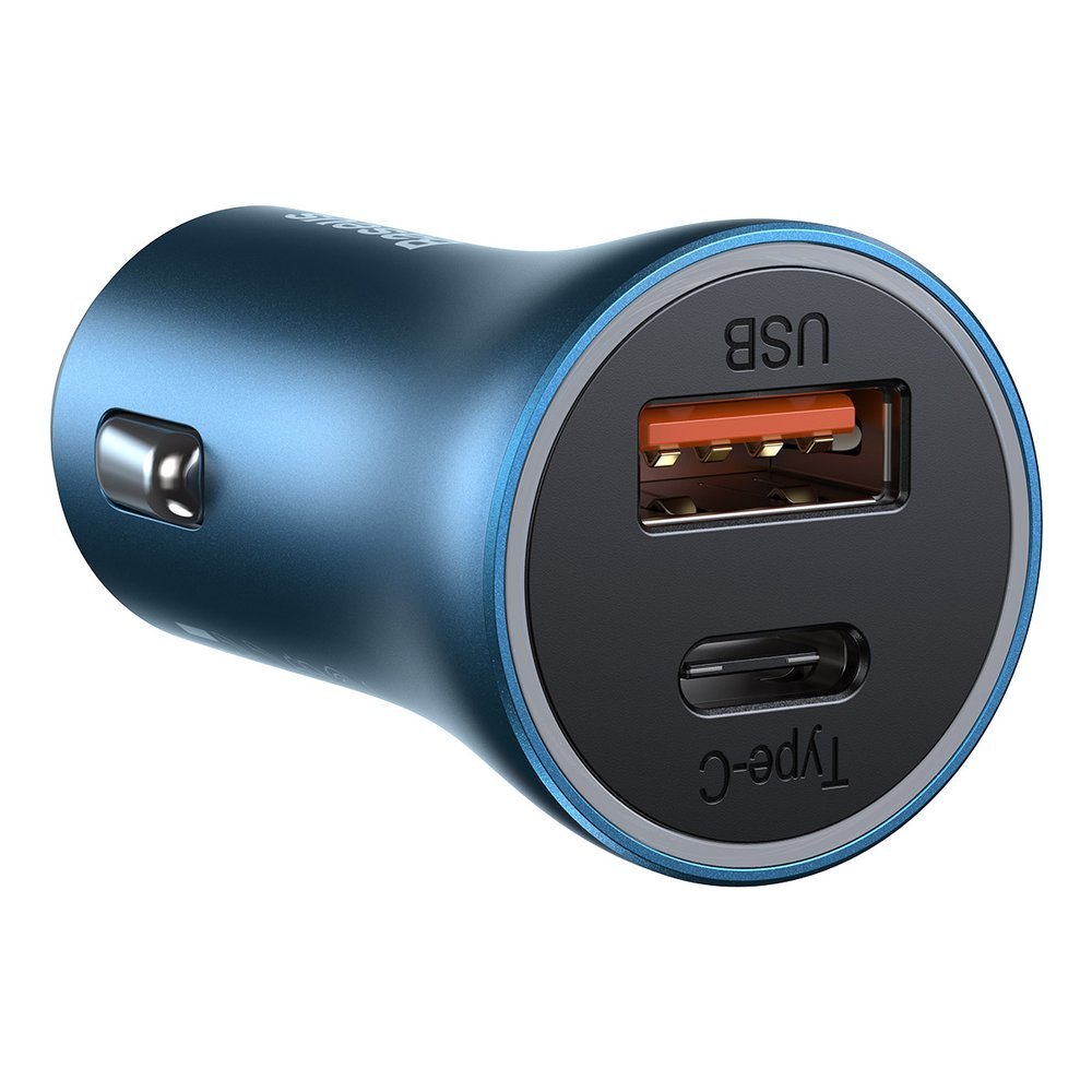 Car Charger With Lightning Cable Baseus Golden Contactor, 40W, 3A, 1 x USB-A - 1 x USB-C, Navy Blue TZCCJD-03