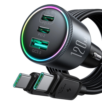 Joyroom JR-CCN07 USB-C Car Charger, 120W, 5A, 1 x USB-A - 2 x USB-C, Black