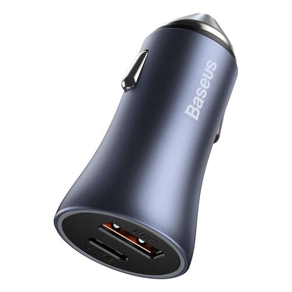 Car Charger with Lightning Cable Baseus Golden Contactor, 40W, 3A, 1 x USB-A - 1 x USB-C, Gray TZCCJD-B0G