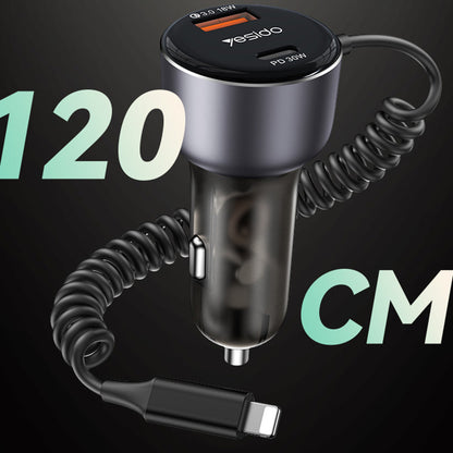 Car Charger with Lightning Cable Yesido Y57, 50W, 3A, 1 x USB-A - 1 x USB-C, Black