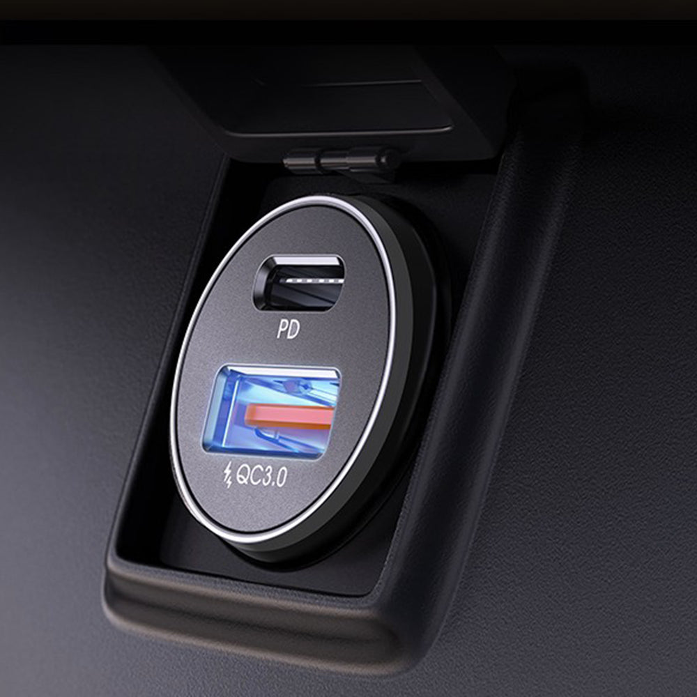 Car Charger with USB-C / Lightning Cable Lisen, 48W, 3A, 1 x USB-A - 1 x USB-C, Black YL0223080035
