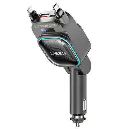 Car Charger with USB-C / Lightning Lisen Display, 96W, 3A, 1 x USB-A - 1 x USB-C, Black YL0224080017