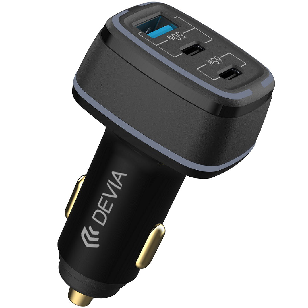 DEVIA Extreme Car Charger, 115W, 3A, 1 x USB-A - 2 x USB-C, Black