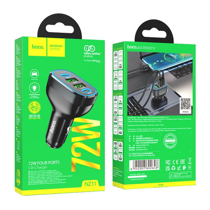 HOCO Guide NZ11 Car Charger, 72W, 3A, 2 x USB-A - 2 x USB-C, Black