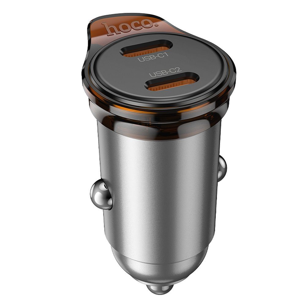 HOCO NZ16B Car Charger, 45W, 3A, 2 x USB-C, Gray