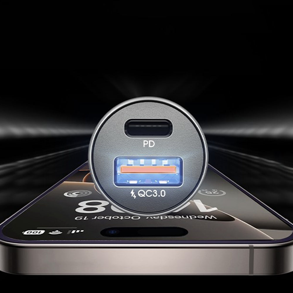 Lisen Car Charger, 51W, 3A, 1 x USB-A - 1 x USB-C, Set of 2 pieces, Black YL0223080037