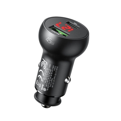 McDodo CC-7030 Auto Charger Display, 45W, 5A, 1 x USB-A - 1 x USB-C, Black