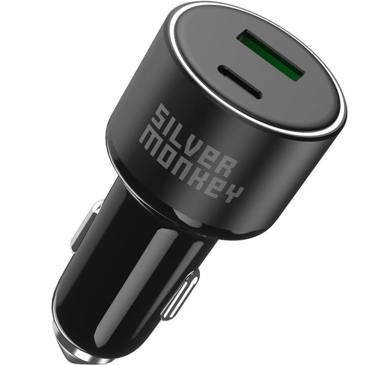 Silver Monkey SMA014 Car Charger, 100W, 3A, 1 x USB-A - 1 x USB-C, Black