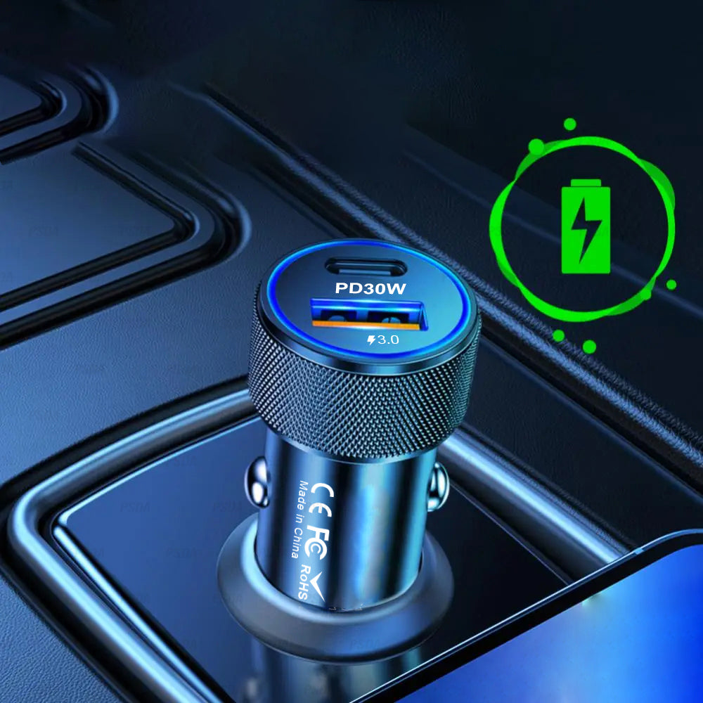 Techsuit C2 VoltDuo Car Charger, 30W, 3A, 1 x USB-A - 1 x USB-C, Black