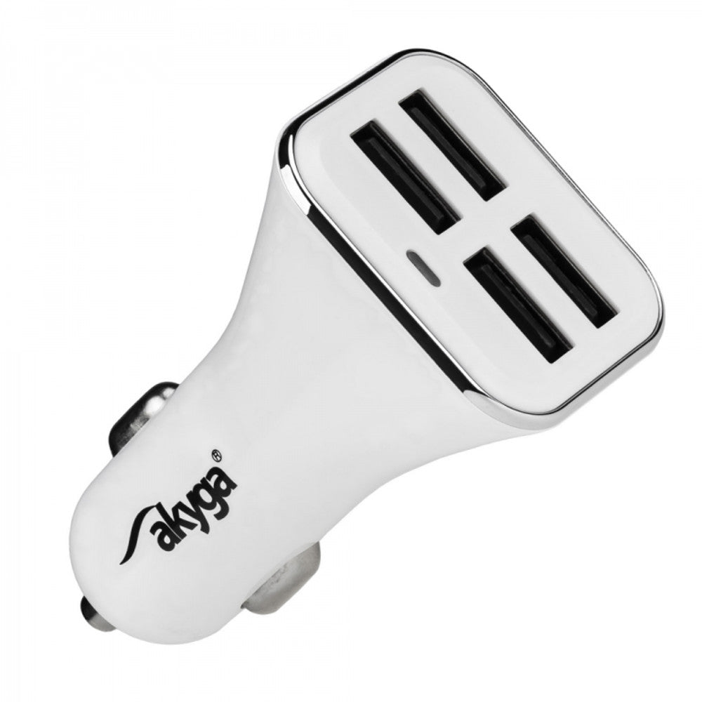 Akyga AK-CH-09 Car Charger, 10W, 2A, 4 x USB-A, White
