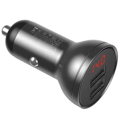 Baseus Digital Display Car Charger, 24W, 2.4A, 2 x USB-A, Gray CCBX-0G