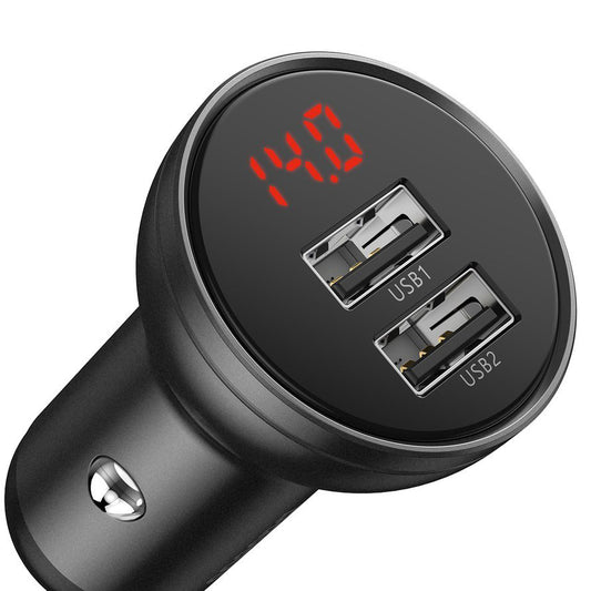 Baseus Digital Display Car Charger, 24W, 2.4A, 2 x USB-A, Gray CCBX-0G