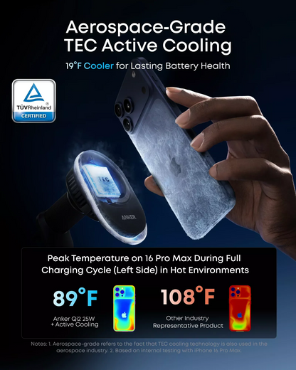 Anker Prime MagGo AirCool Wireless Car Charger, 25W, Black B2933H11