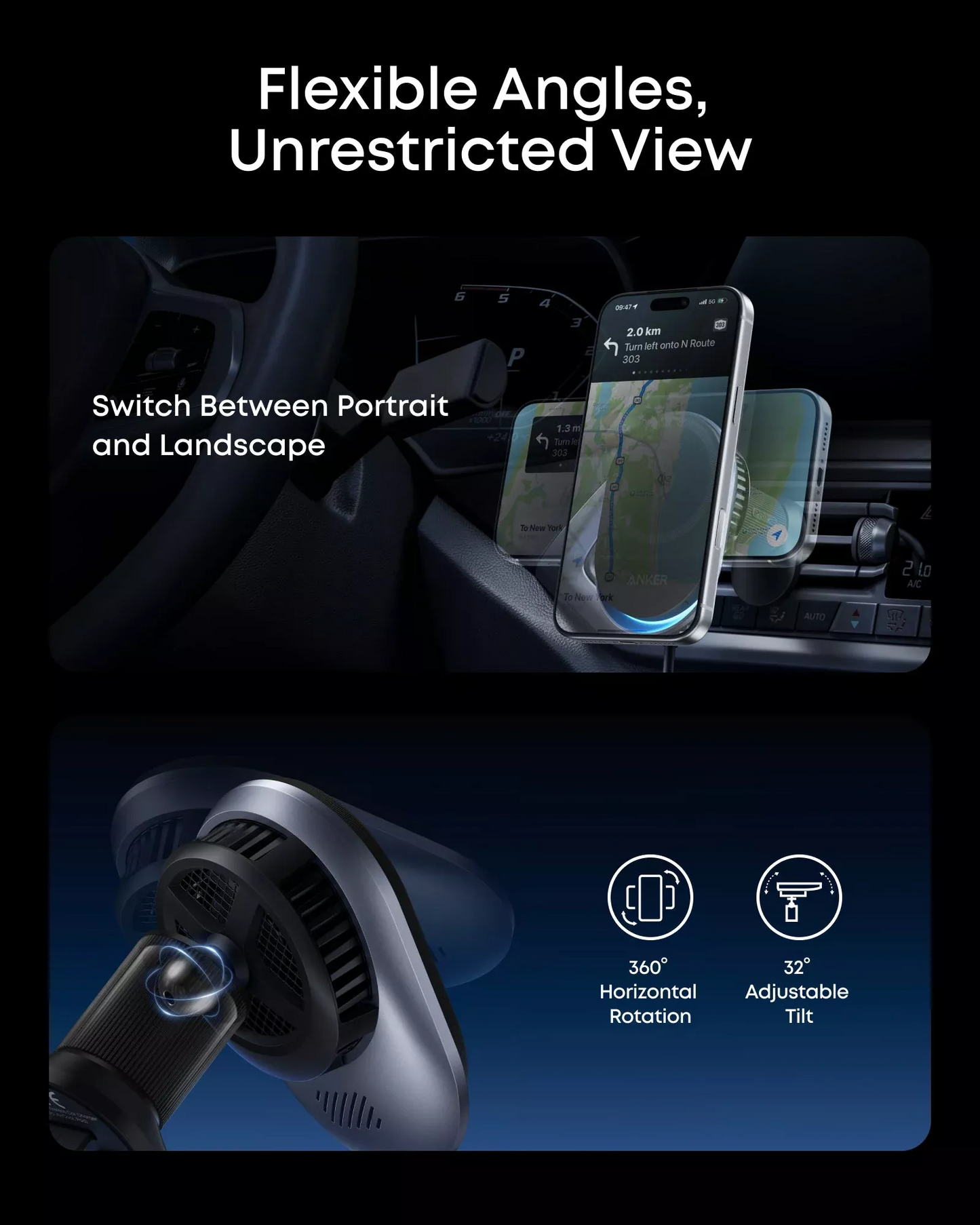 Anker Prime MagGo AirCool Wireless Car Charger, 25W, Black B2933H11