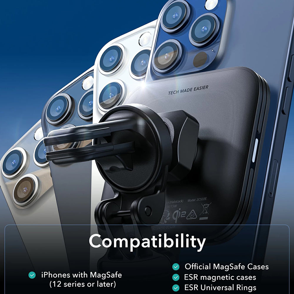 ESR HaloLock Vent Wireless Car Charger, 15W, 1.67A, Black