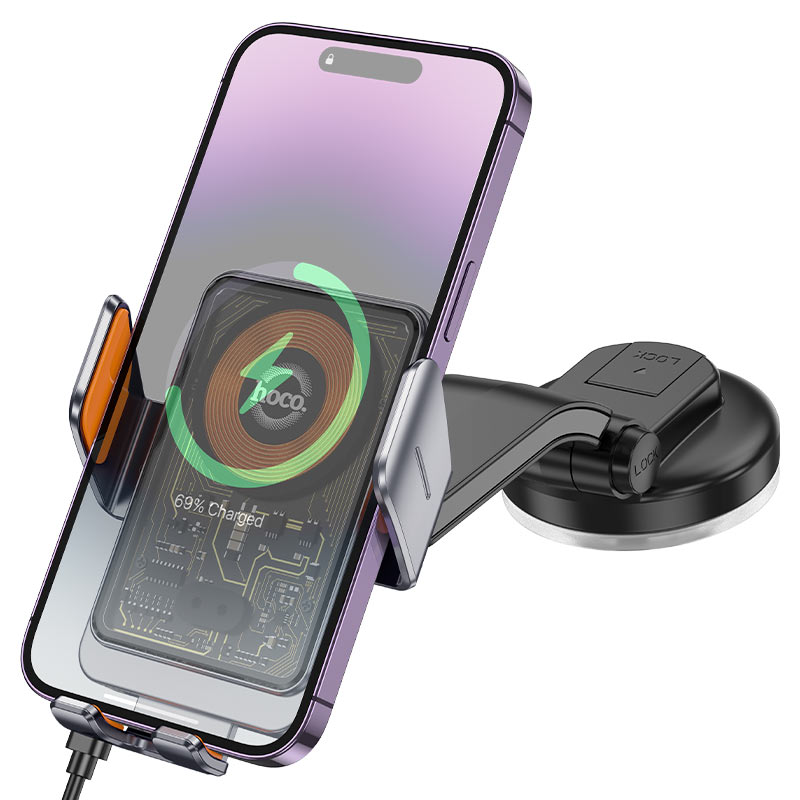 HOCO HW8 Wireless Car Charger, 15W, 1.67A, Black