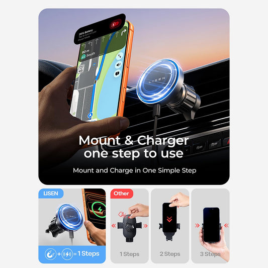 Lisen Wireless Car Charger, 15W, 1.67A, Black YL0225070006
