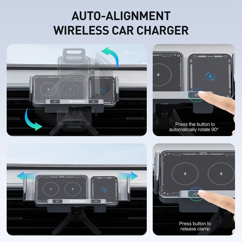 Techsuit SW1 ModoDock Wireless Car Charger, 15W, 1.67A, Black