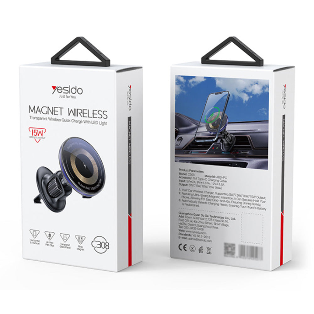 Yesido C308 Wireless Car Charger, 15W, 1.67A, Black