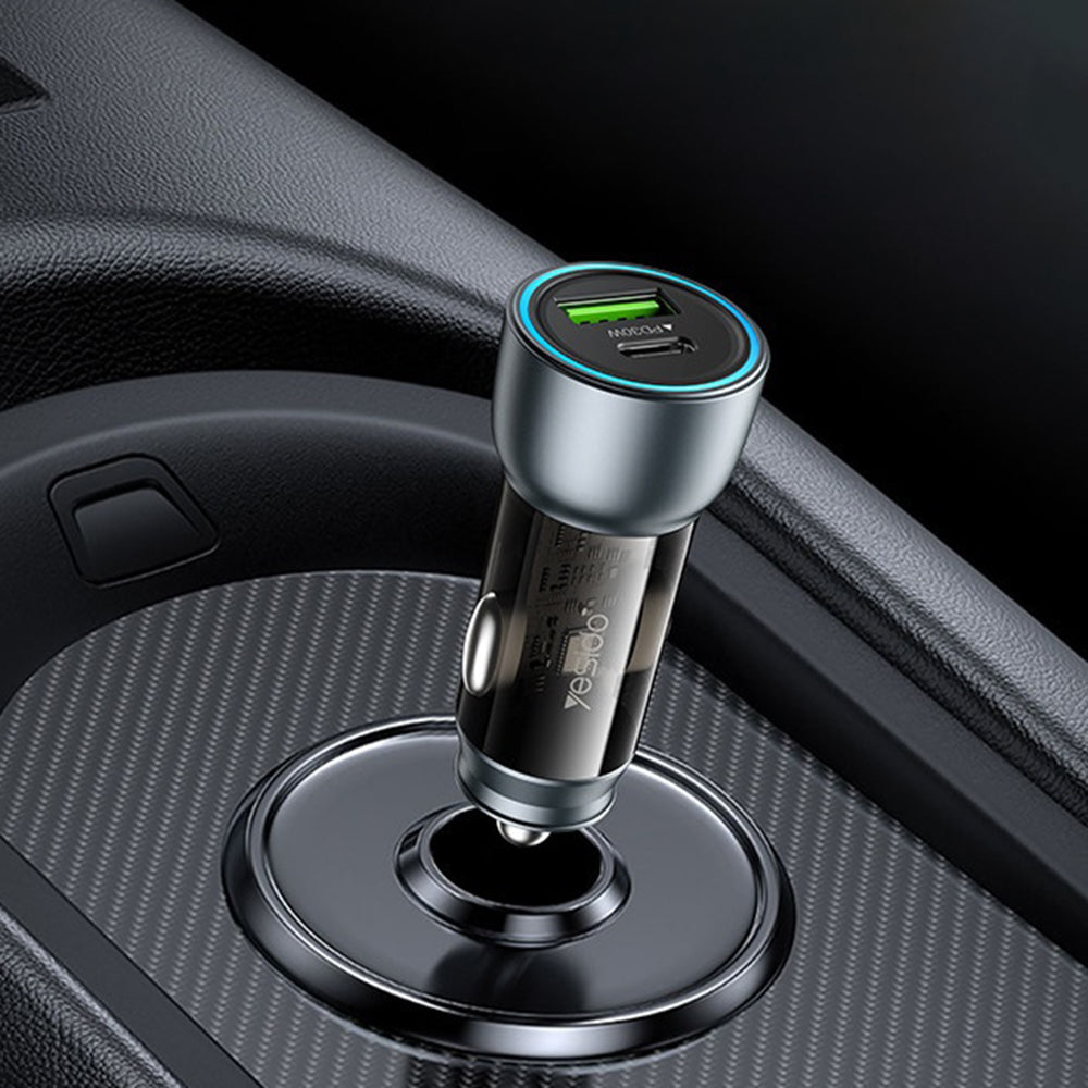 Yesido Y49 Car Charger, 30W, 3A, 1 x USB-A - 1 x USB-C, Grey