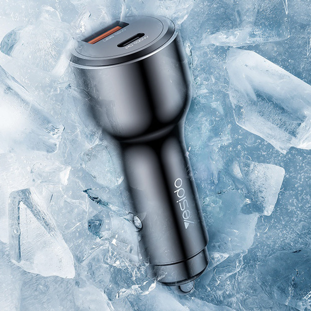 Yesido Y65 Car Charger, 100W, 5A, 1 x USB-A - 1 x USB-C, Black