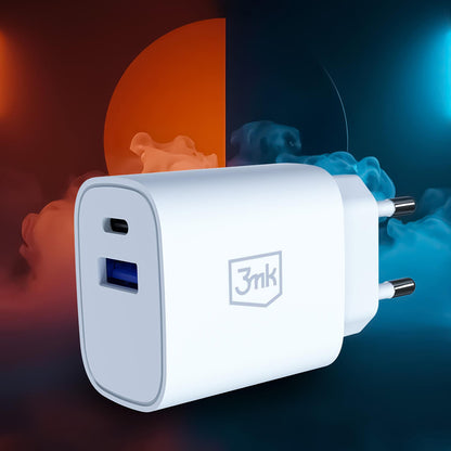 3MK FlowPower Network Charger, 30W, 1 x USB-A - 1 x USB-C, White