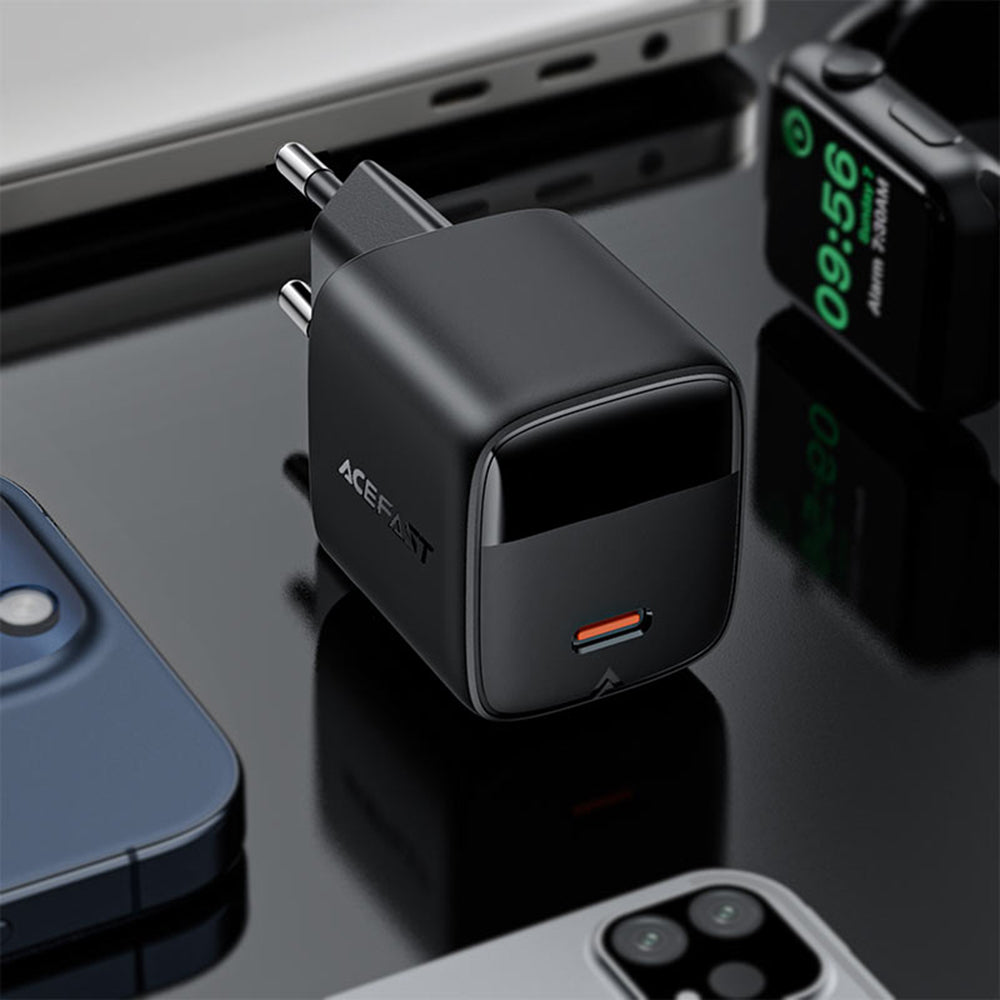 Acefast A115 Display Network Charger, 30W, 3A, 1 x USB-C, Black