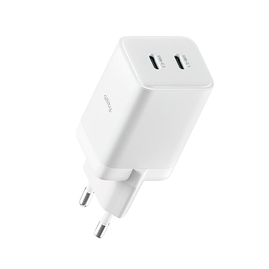 Allity Network Charger. ATC-01-45WCC Fast, 45W, 3A, 2 x USB-C, White