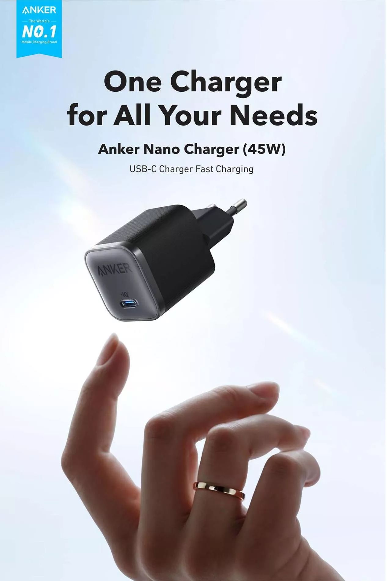 Anker Nano Wall Charger, 45W, 3A, 1 x USB-C, Black A2692L11