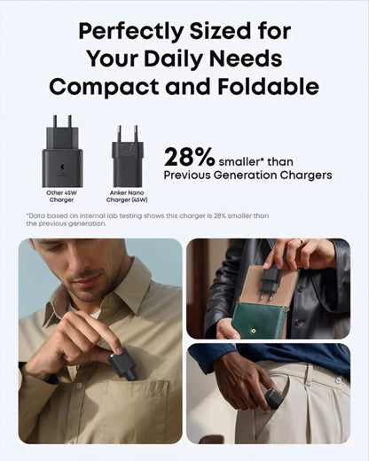 Anker Nano Wall Charger, 45W, 3A, 1 x USB-C, Black A2692L11