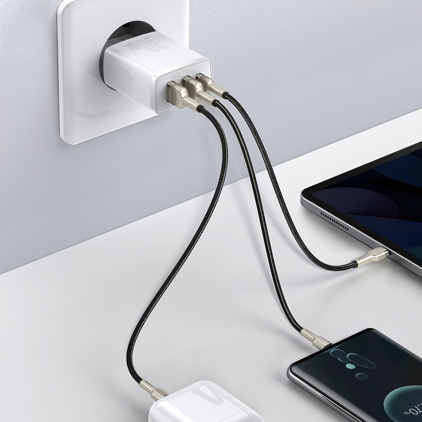 Baseus Compact Network Charger, 30W, 1 x USB-C - 2 x USB-A, White CCXJ-E02