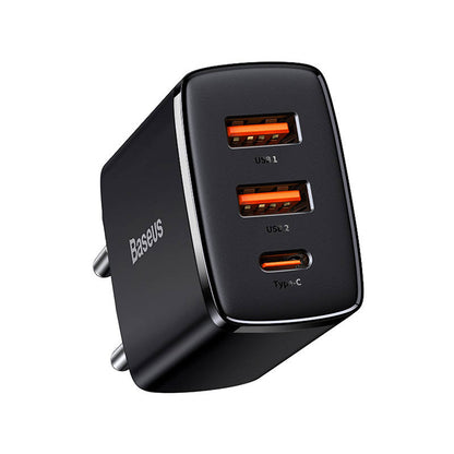 Baseus Compact Network Charger, 30W, 3A, 1 x USB-C - 2 x USB-A, Black CCXJ-E01