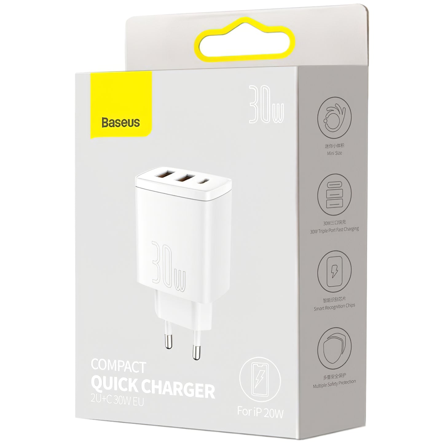 Baseus Compact Network Charger, 30W, 1 x USB-C - 2 x USB-A, White CCXJ-E02