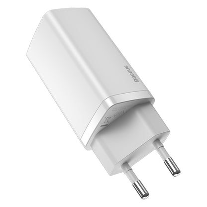 Baseus GaN2 Lite Power Adapter, 65W, 3A, 1 x USB-A - 1 x USB-C, White CCGAN2L-B02