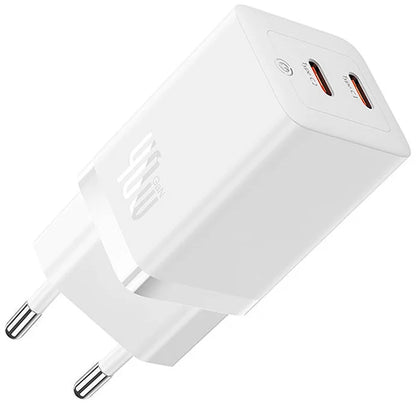 Baseus GaN5 Pro Network Charger, 40W, 3A, 2 x USB-C, White CCGP180102