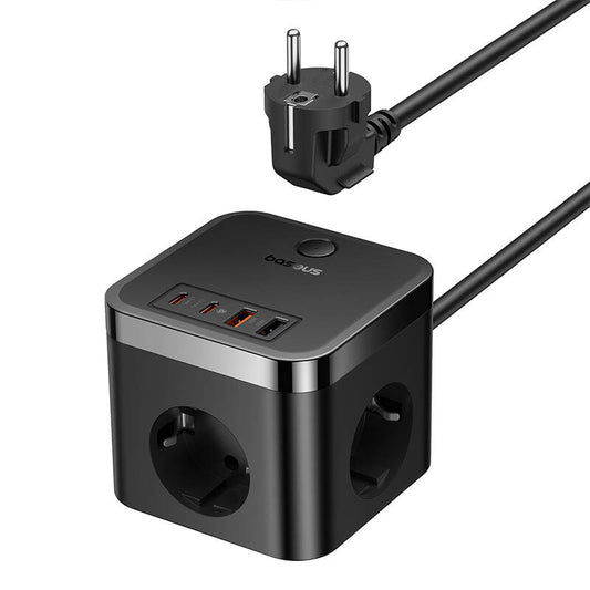 Baseus PowerCombo Cube Network Charger, 4000W, 3A, 3 x Schuko - 2 x USB-A - 2 x USB-C, Black E00066400117-00