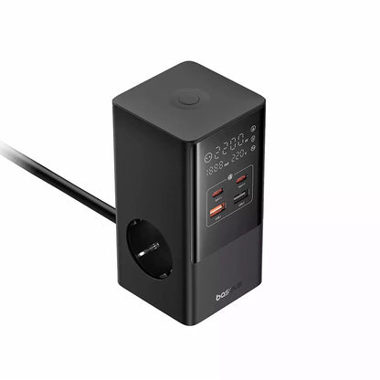 Baseus PowerCombo Network Charger, 35W, 5A, 2 x USB-A - 2 x USB-C - 3 x Schuko, Black E00023606113-00