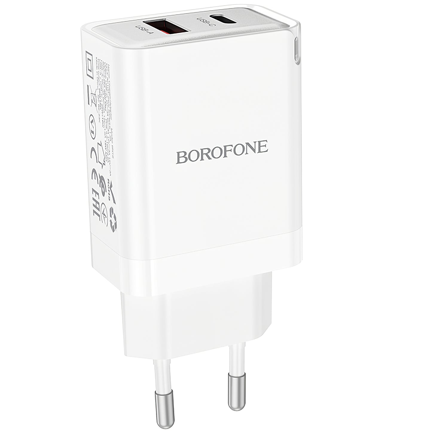 Borofone BN16 Tough Network Charger, 45W, 3A, 1 x USB-A - 1 x USB-C, White