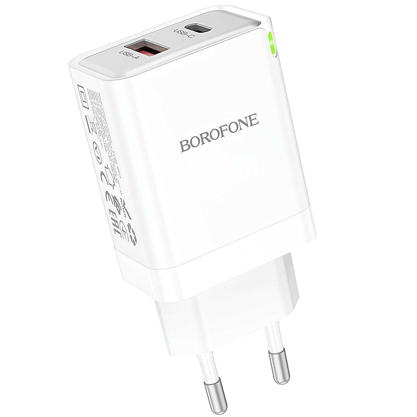 Borofone BN16 Tough Network Charger, 45W, 3A, 1 x USB-A - 1 x USB-C, White