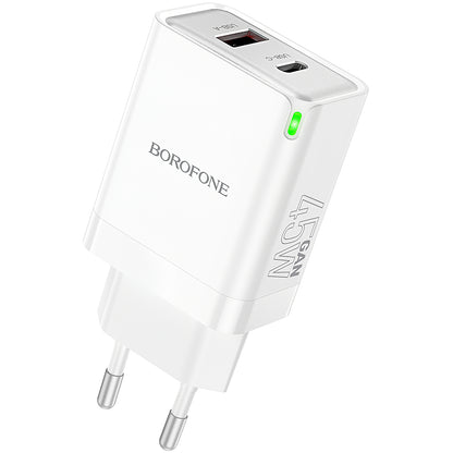 Borofone BN16 Tough Network Charger, 45W, 3A, 1 x USB-A - 1 x USB-C, White