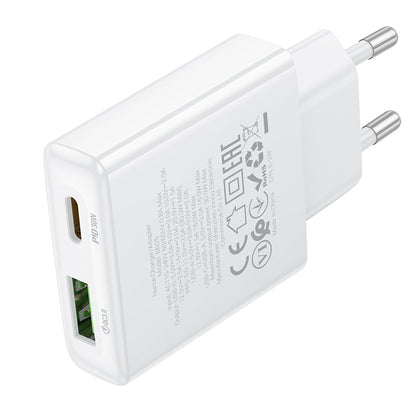 Borofone BN25 Wish Power Adapter, 30W, 3A, 1 x USB-A - 1 x USB-C, White