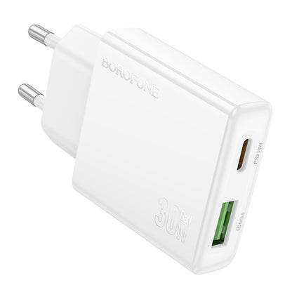 Borofone BN25 Wish Power Adapter, 30W, 3A, 1 x USB-A - 1 x USB-C, White